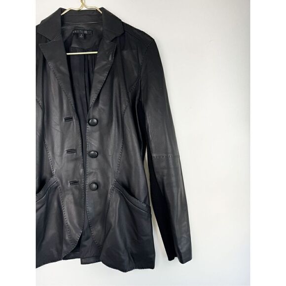 Lafayette 148 New York Women's Black Leather Merino Wool Jacket Size 4 - Picture 3 of 5